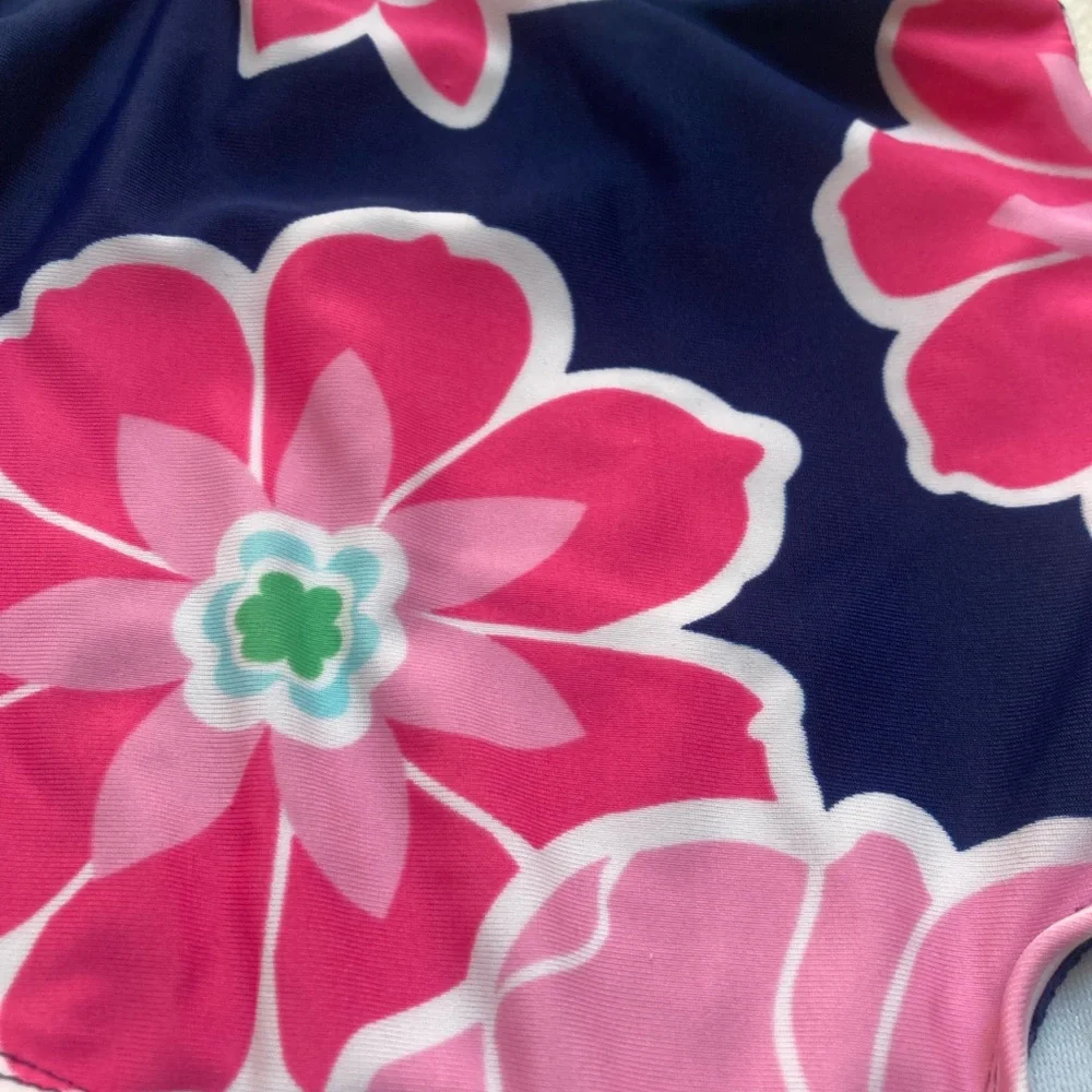 Gymboree Navy One-Piece Swimsuit with Pink Floral Print